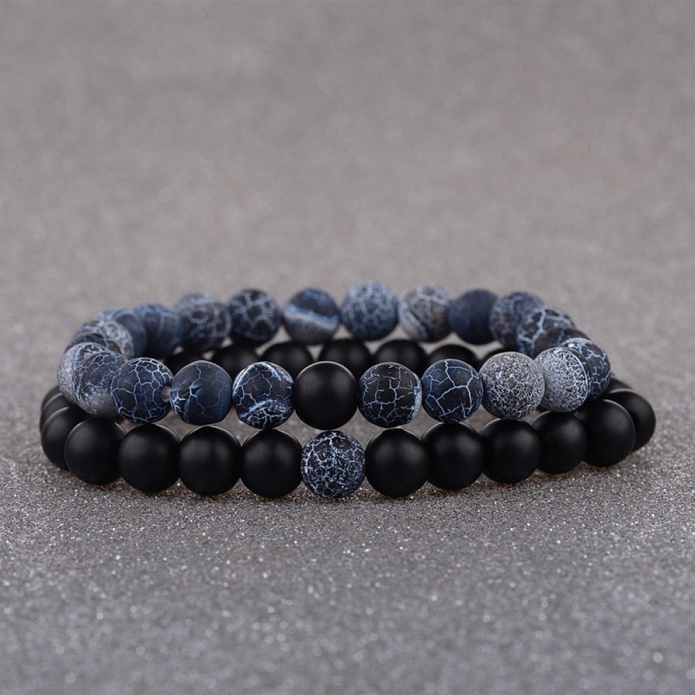 Amader 2018 Couple Bracelet Womens Weathered Onyx Stone Beaded Elastic Distance Bracelet Lover Men Bileklik Pulseras AB242