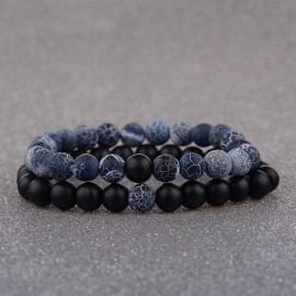 Amader 2018 Couple Bracelet Womens Weathered Onyx Stone Beaded Elastic Distance Bracelet Lover Men Bileklik Pulseras AB242