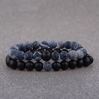 Amader 2018 Couple Bracelet Womens Weathered Onyx Stone Beaded Elastic Distance Bracelet Lover Men Bileklik Pulseras AB242
