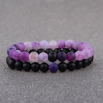 Amader 2018 Couple Bracelet Womens Weathered Onyx Stone Beaded Elastic Distance Bracelet Lover Men Bileklik Pulseras AB242