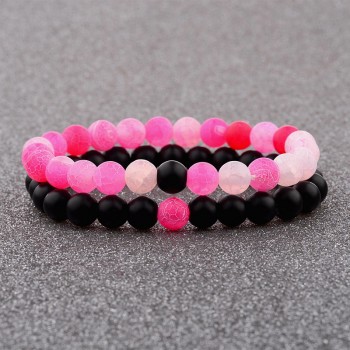 Amader 2018 Couple Bracelet Womens Weathered Onyx Stone Beaded Elastic Distance Bracelet Lover Men Bileklik Pulseras AB242