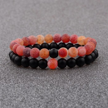 Amader 2018 Couple Bracelet Womens Weathered Onyx Stone Beaded Elastic Distance Bracelet Lover Men Bileklik Pulseras AB242