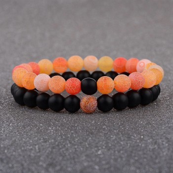 Amader 2018 Couple Bracelet Womens Weathered Onyx Stone Beaded Elastic Distance Bracelet Lover Men Bileklik Pulseras AB242