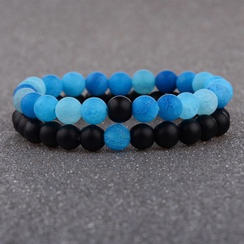 Amader 2018 Couple Bracelet Womens Weathered Onyx Stone Beaded Elastic Distance Bracelet Lover Men Bileklik Pulseras AB242