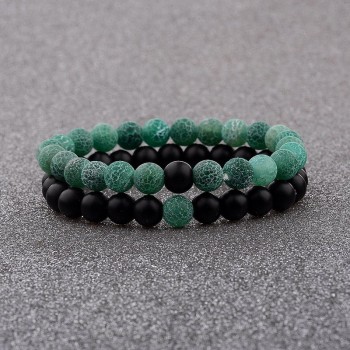 Amader 2018 Couple Bracelet Womens Weathered Onyx Stone Beaded Elastic Distance Bracelet Lover Men Bileklik Pulseras AB242