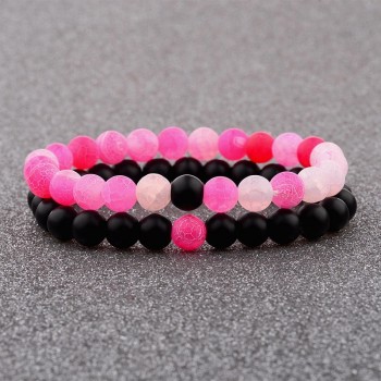 Amader 2018 Couple Bracelet Womens Weathered Onyx Stone Beaded Elastic Distance Bracelet Lover Men Bileklik Pulseras AB242