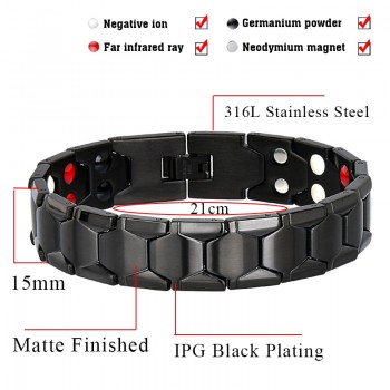 LITTLE FROG Health Magnetic Therapy Bracelet Men Jewelry Black 316L Stainless Steel 4 Elements Bracelets amp; Bangles 10239