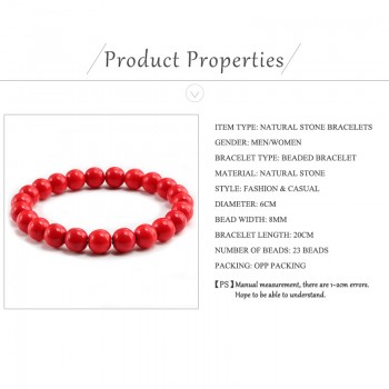 New Red Natural Turquoises Stone Charm 8mm Men Strand Bracelet Femme Round Beads Buddha Bracelets For Women Pulseira Jewelry