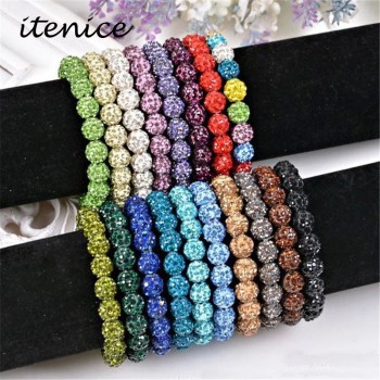 Itenice Fashion Jewelry Handmade Crystal Shambala Bangles Strand Shambala Charm Rhinestone Stone Chain Beads Bracelets For Women