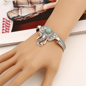 Women/Girls Tibetan Bracelet armbanden Elephant Cuff Ethnic Green Stone Retro Style Jewelry Cocktail New Adjustable