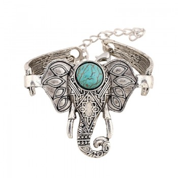 Women/Girls Tibetan Bracelet armbanden Elephant Cuff Ethnic Green Stone Retro Style Jewelry Cocktail New Adjustable