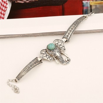 Women/Girls Tibetan Bracelet armbanden Elephant Cuff Ethnic Green Stone Retro Style Jewelry Cocktail New Adjustable