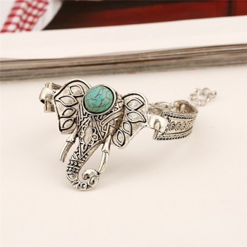 Women/Girls Tibetan Bracelet armbanden Elephant Cuff Ethnic Green Stone Retro Style Jewelry Cocktail New Adjustable