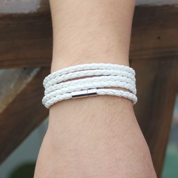 Big Special Offer!Hot Sales Popular White Leather Bracelet Popular Five Laps Leather Bracelet Men And Women,Free Shipping