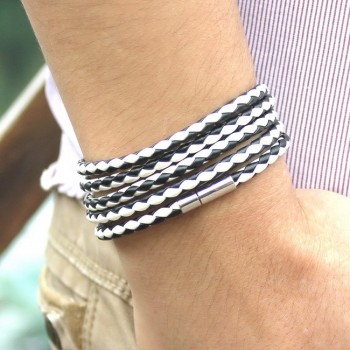 Big Special Offer!Hot Sales Popular White Leather Bracelet Popular Five Laps Leather Bracelet Men And Women,Free Shipping