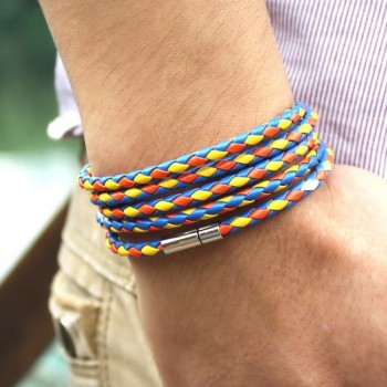 Big Special Offer!Hot Sales Popular White Leather Bracelet Popular Five Laps Leather Bracelet Men And Women,Free Shipping