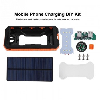 (No Battery) Solar Battery Power Bank Case DIY Kit Digital LCD Display Dual USB Charging Camping Compass LED light Phone Charger