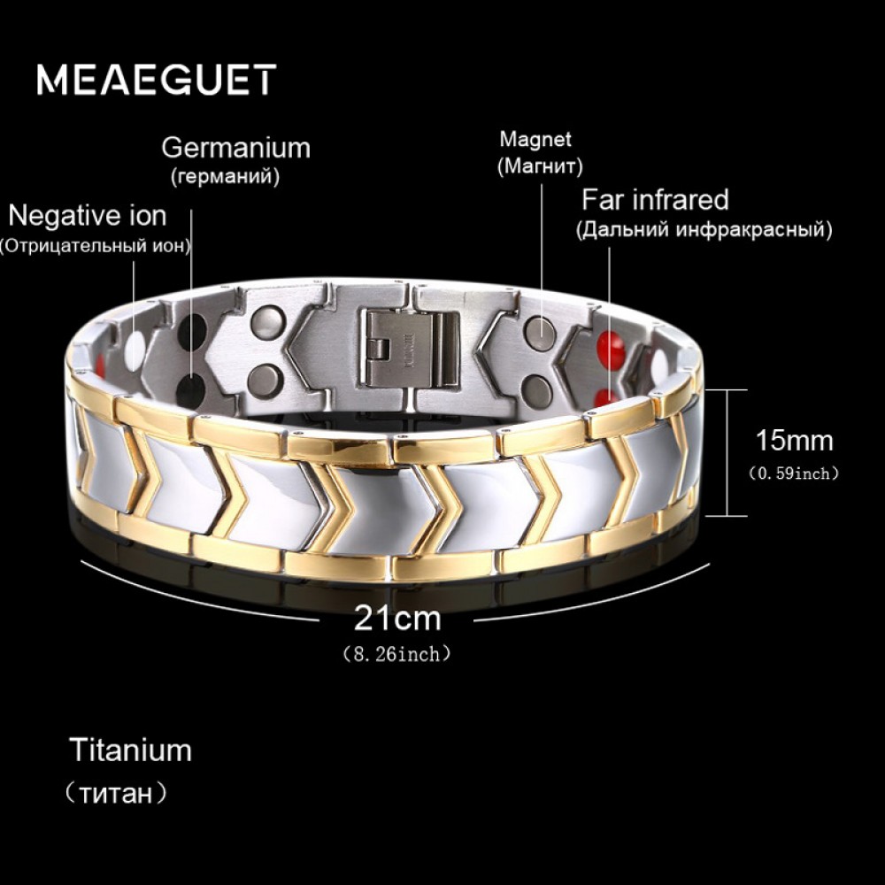 Meaeguet 15mm Wide Titanium Magnetic Health Care Bracelet For Men Jewelry DIY Adjustable Length 8-9