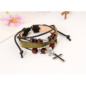 ZORCVENS Punk Vintage Cross Leather Bracelet Men Multilayer bead Bracelets for Men
