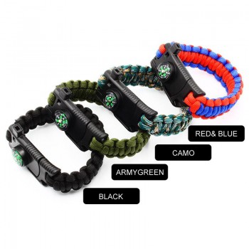 New Outdoor Camping Rescue Paracord Bracelet Men Survival Parachute Cord Multifunctional Braided Rope Bracelet Knife Compass