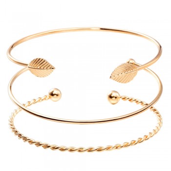 Bohemian Leaves Knot Round Chain Opening Gold Silver Bracelet Set Women Fashion Apparel Jewelry Valentines Day Gift