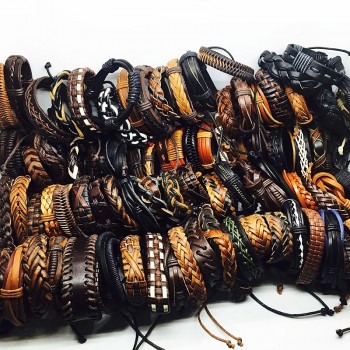 MIXMAX 100pcs Genuine Leather bracelets vintage retro Copper Alloy men womens top tribal punk surfer cuff bangle Wholesale