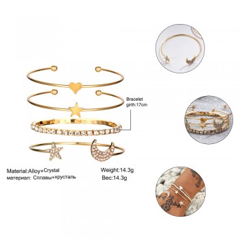 IF ME Fashion Charm Cuff Bracelet Bangle Set for Women Gold Silver Color Star Moon Heart Micro Paved Crystal Rhinestone Jewelry