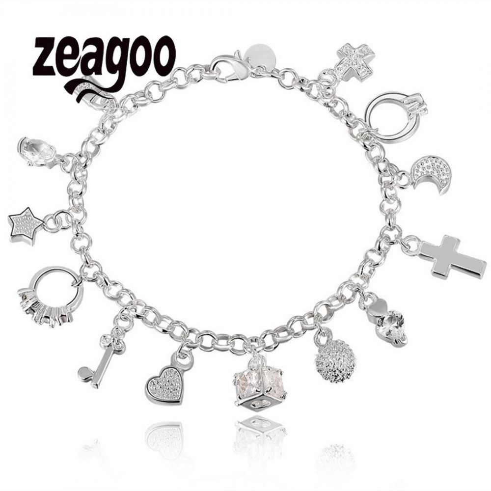 Bacelet Woman 13 Themed Charm Bracelet Geometry Pendant Women New Bracelets Bangles for Women  Simple Style Silver Plated Charm