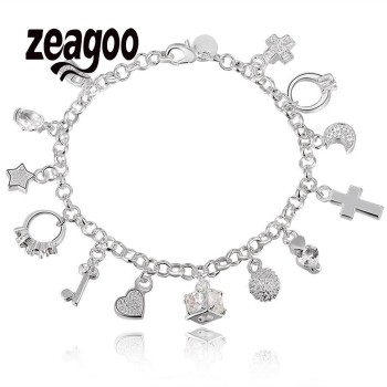 Bacelet Woman 13 Themed Charm Bracelet Geometry Pendant Women New Bracelets Bangles for Women  Simple Style Silver Plated Charm