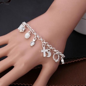 Bacelet Woman 13 Themed Charm Bracelet Geometry Pendant Women New Bracelets Bangles for Women  Simple Style Silver Plated Charm