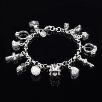 Bacelet Woman 13 Themed Charm Bracelet Geometry Pendant Women New Bracelets Bangles for Women  Simple Style Silver Plated Charm