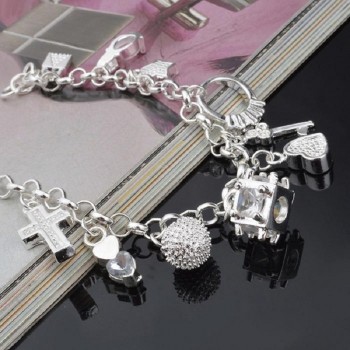 Bacelet Woman 13 Themed Charm Bracelet Geometry Pendant Women New Bracelets Bangles for Women  Simple Style Silver Plated Charm
