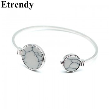 Classic Round Marble Stone Cuff Bracelets For Women Simple Fashion Jewelry Cute Gifts