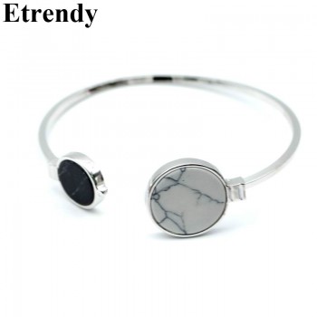 Classic Round Marble Stone Cuff Bracelets For Women Simple Fashion Jewelry Cute Gifts