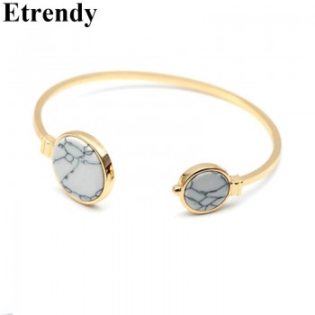 Classic Round Marble Stone Cuff Bracelets For Women Simple Fashion Jewelry Cute Gifts