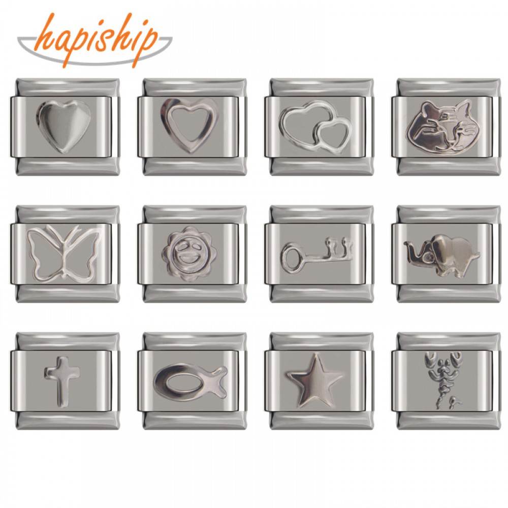 Hapiship 9mm Width Original Daisy Silver Heart Star Key Fish Cat Italian Charm Bracelet Stainless Steel Jewelry Making DJ054