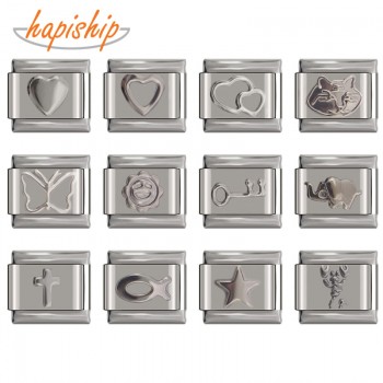 Hapiship 9mm Width Original Daisy Silver Heart Star Key Fish Cat Italian Charm Bracelet Stainless Steel Jewelry Making DJ054