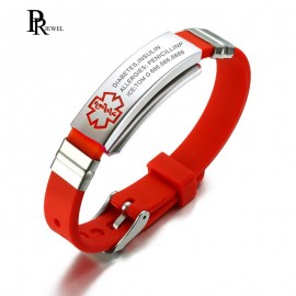 Engraving Custom ID Text Name Medical Alert Bracelet for Women Emergency Remind Jewelry Red Silicone Adjustable Size