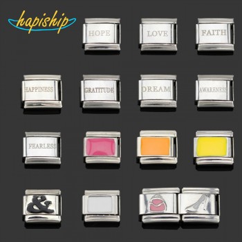 1Pcs 9mm Width Original Daisy Orange White Love Faith Hope Dream Letter Charm Fit Bracelet Stainless Steel Jewelry  Making DJ02