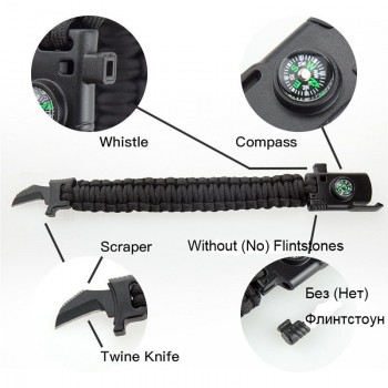 Bracelet For Men Outdoor Camping Rescue Paracord Survival Parachute Cord Multifunctional Braided Rope Adjustable Knife Whistle