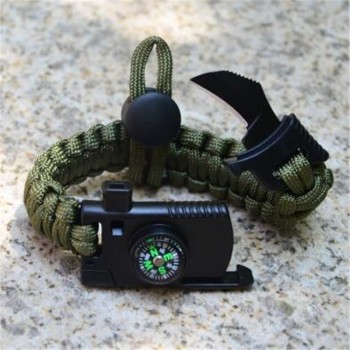 Bracelet For Men Outdoor Camping Rescue Paracord Survival Parachute Cord Multifunctional Braided Rope Adjustable Knife Whistle