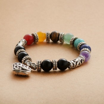 Classic 7 Chakra Bracelet Natural Stone Women Healing Balance Bracelets Heart Charm Mala Bracelet Jewelry