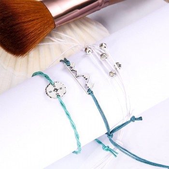 3 Pcs/ Set Punk Hollow Mountain Compass Beads Multilayer Weave Bracelet Set Women Creative Fashion Clothing Accessories