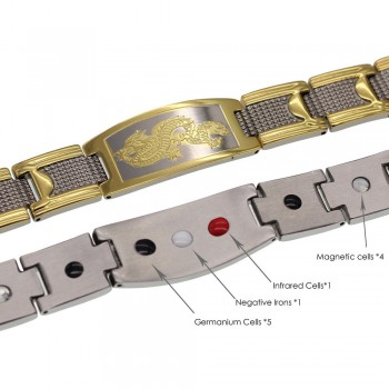 Trusta 2017 Menss Golden Chinese Power Dragon Strong Magnetic Energy Powe Bangle Stainless Steel Bracelet TG4330 Drop Shipping