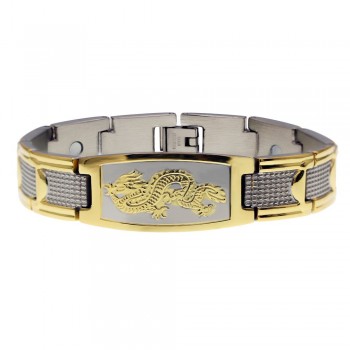 Trusta 2017 Menss Golden Chinese Power Dragon Strong Magnetic Energy Powe Bangle Stainless Steel Bracelet TG4330 Drop Shipping