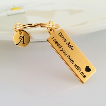 Custom Keyring A-Z 26 Initial Letters Engraved Drive Safe I need you here with me Couples Women Valentine Gifts Keychain Jewelry