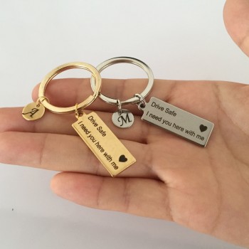 Custom Keyring A-Z 26 Initial Letters Engraved Drive Safe I need you here with me Couples Women Valentine Gifts Keychain Jewelry