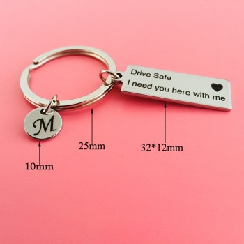 Custom Keyring A-Z 26 Initial Letters Engraved Drive Safe I need you here with me Couples Women Valentine Gifts Keychain Jewelry