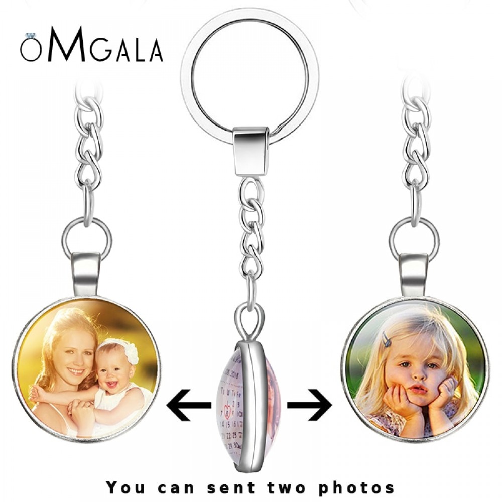 OMGALA DIY Double Side Personalized Custom Keychains Baby Family Lovers Photo Calendar Keyrings Key Chain Rings Holder for Gifts