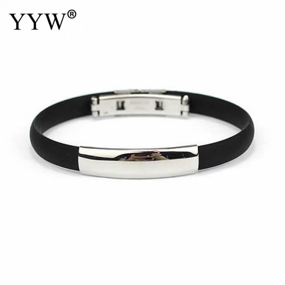 Classic Punk Rubber Silicone Bracelets Fashion Jewelry Men Black Stainless Steel Bracelets Bangles Pulseras Hombre Caucho 7inch